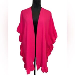 Haptics Hot Pink Ruffled Kimono, Size Medium, Oversized